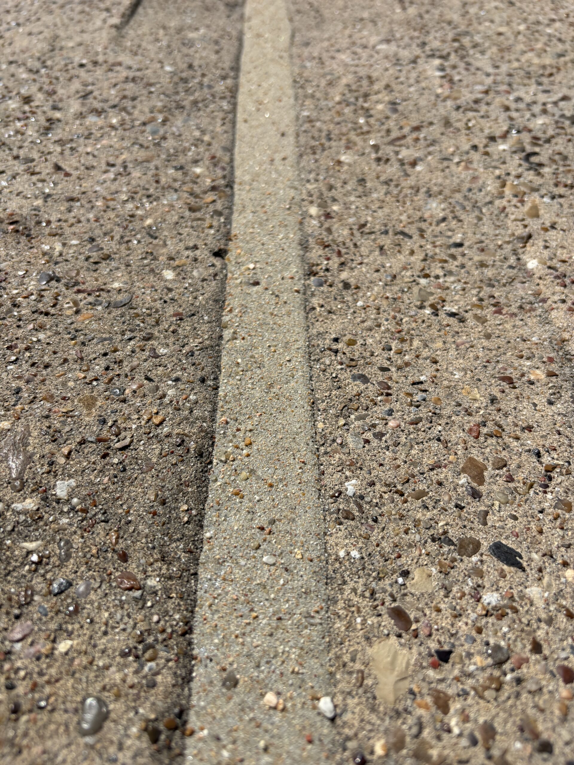 Close-up view of a driveway expansion joint professionally sealed to prevent water intrusion and concrete settlement.